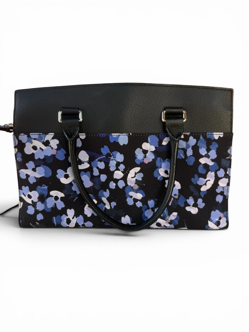 Kate Spade New York Floral Tote Bag Black Leather Top Blue Flower Print - Picture 10 of 10